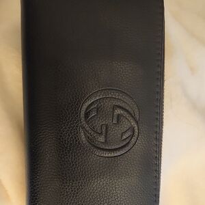 Black Leather Wallet with Embossed Logo